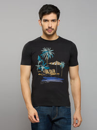 Men's Black Printed Slim Fit T-Shirts