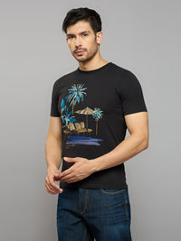 Men's Black Printed Slim Fit T-Shirts