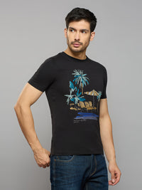 Men's Black Printed Slim Fit T-Shirts