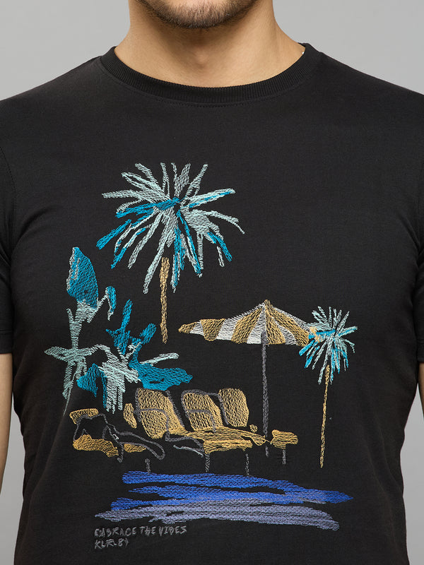 Men's Black Printed Slim Fit T-Shirts