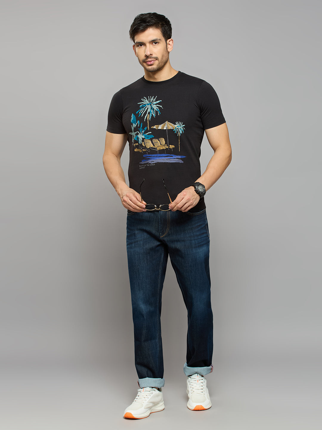 Men's Black Printed Slim Fit T-Shirts