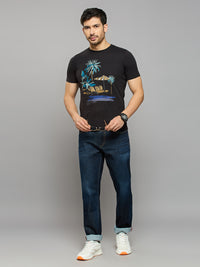 Men's Black Printed Slim Fit T-Shirts