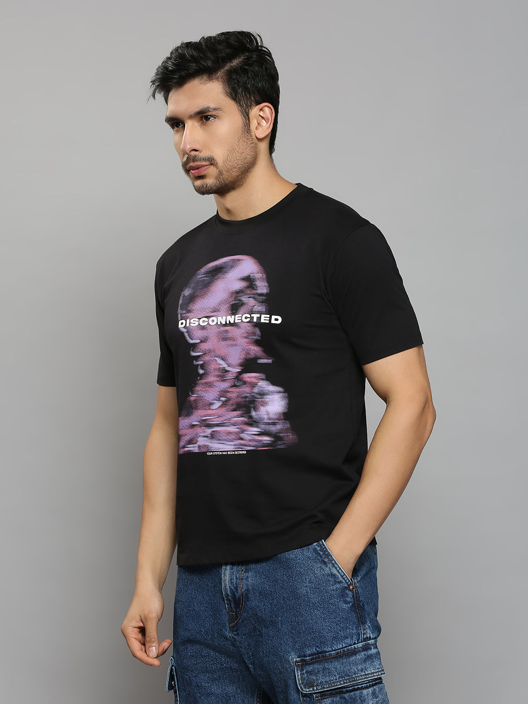 Men's Black Printed Oversized Fit T-Shirts