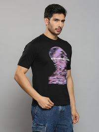 Men's Black Printed Oversized Fit T-Shirts