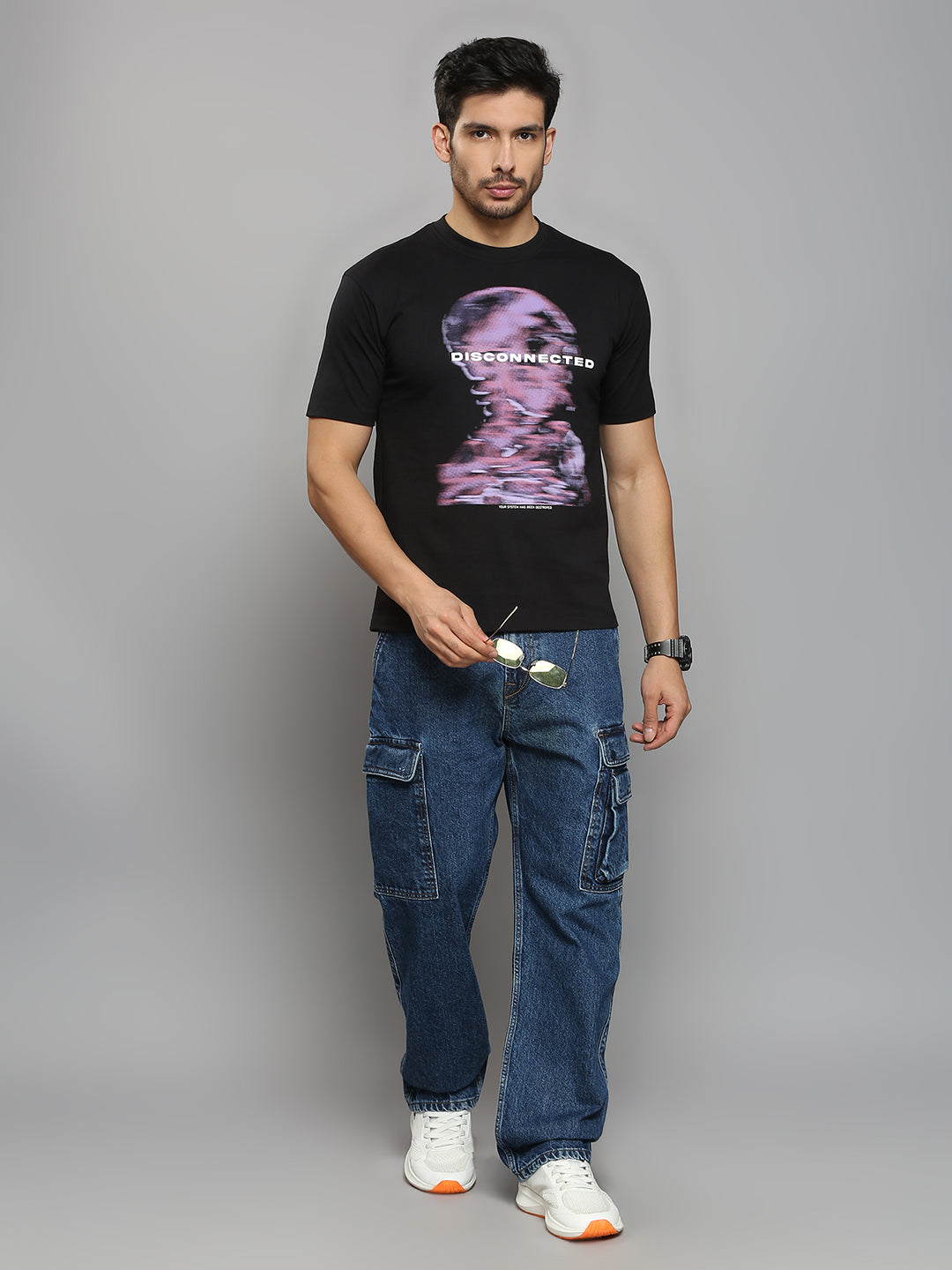 Men's Black Printed Oversized Fit T-Shirts