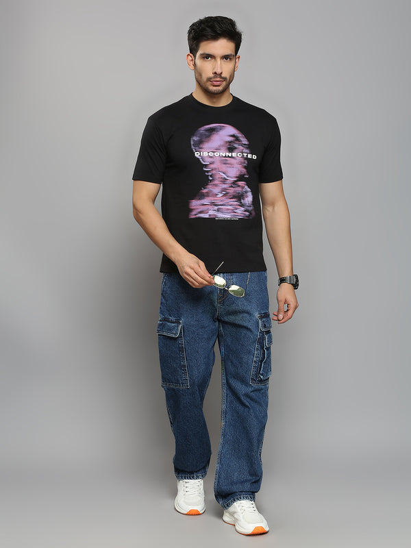 Men's Black Printed Oversized Fit T-Shirts