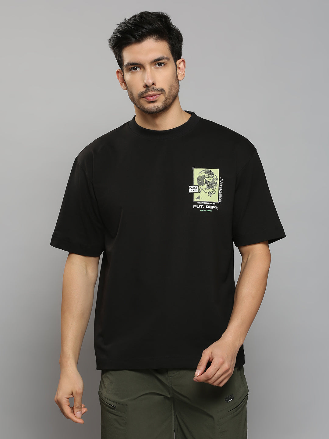 Men's Black Printed Oversized Fit T-Shirts