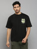 Men's Black Printed Oversized Fit T-Shirts