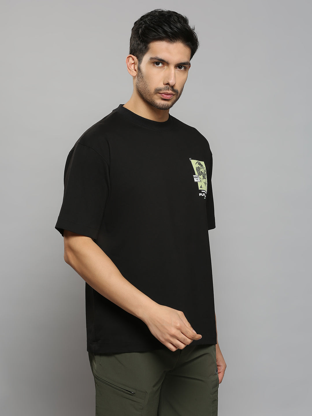 Men's Black Printed Oversized Fit T-Shirts