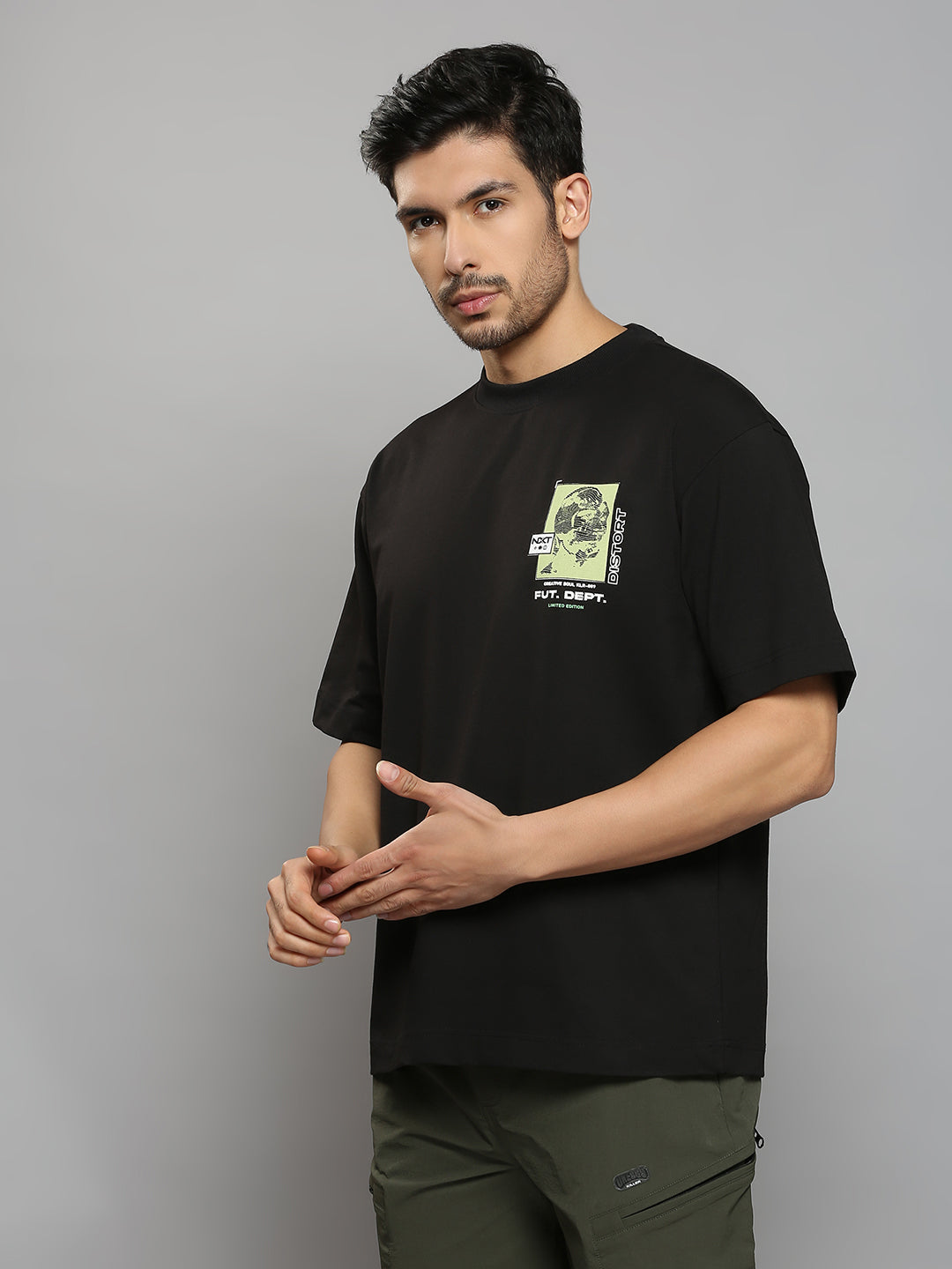 Men's Black Printed Oversized Fit T-Shirts