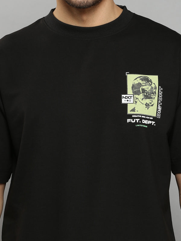 Men's Black Printed Oversized Fit T-Shirts