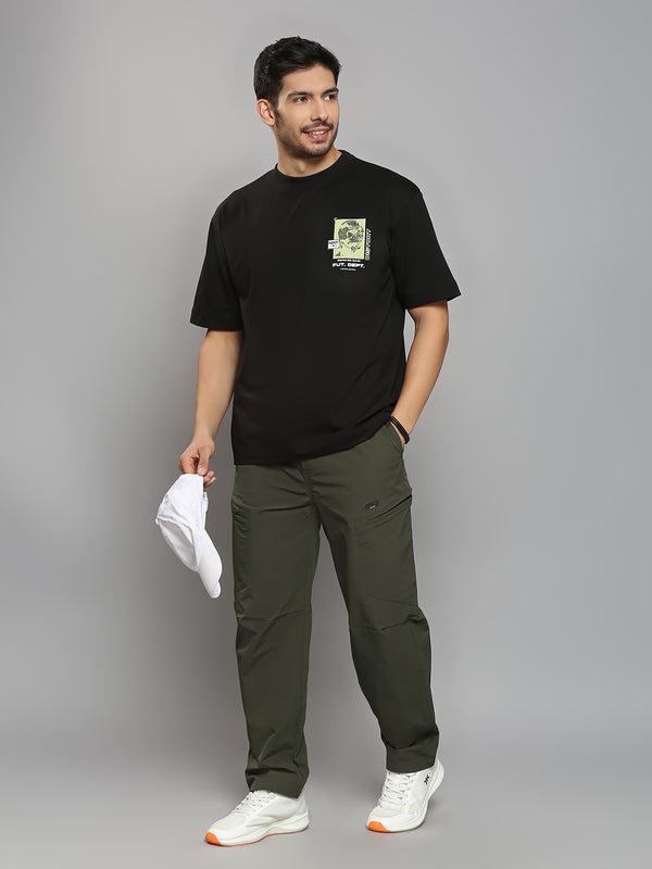 Men's Black Printed Oversized Fit T-Shirts