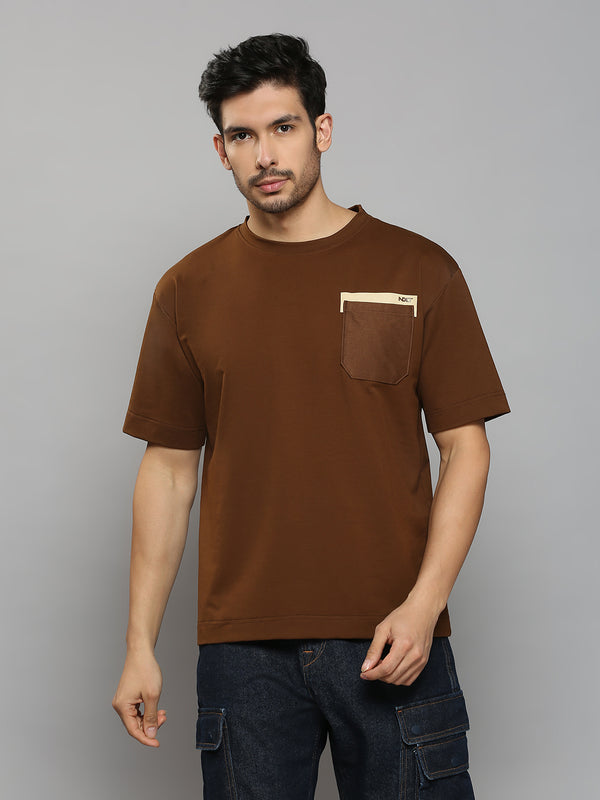 Men's Brown Printed Oversized Fit T-Shirts