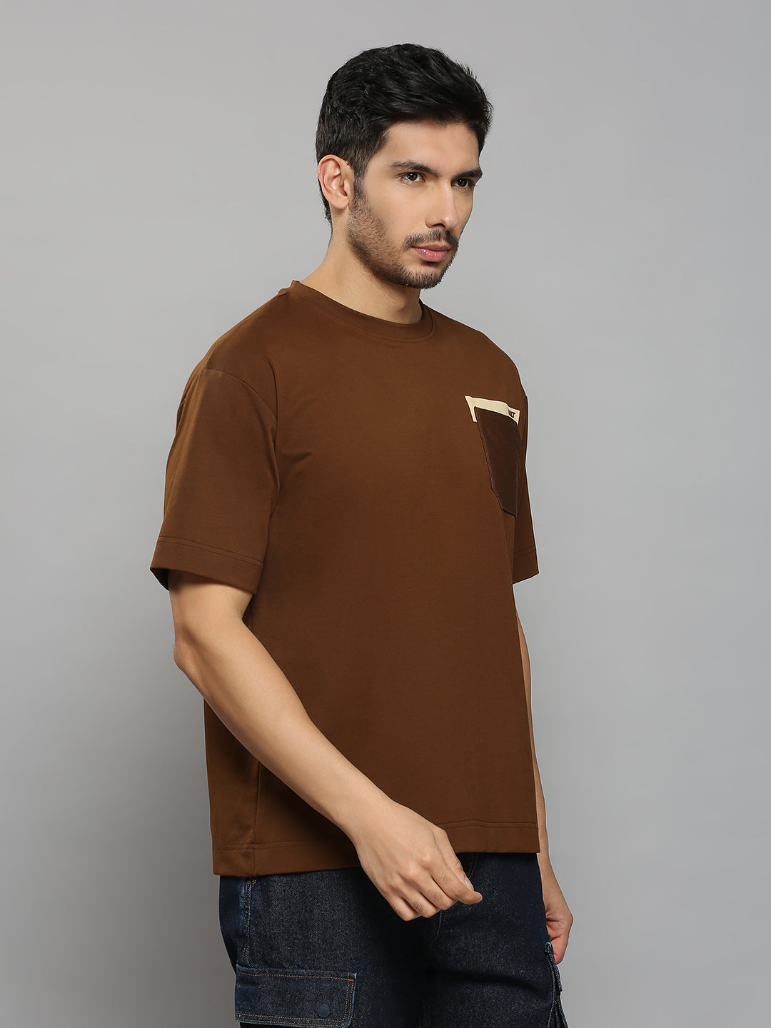 Men's Brown Printed Oversized Fit T-Shirts