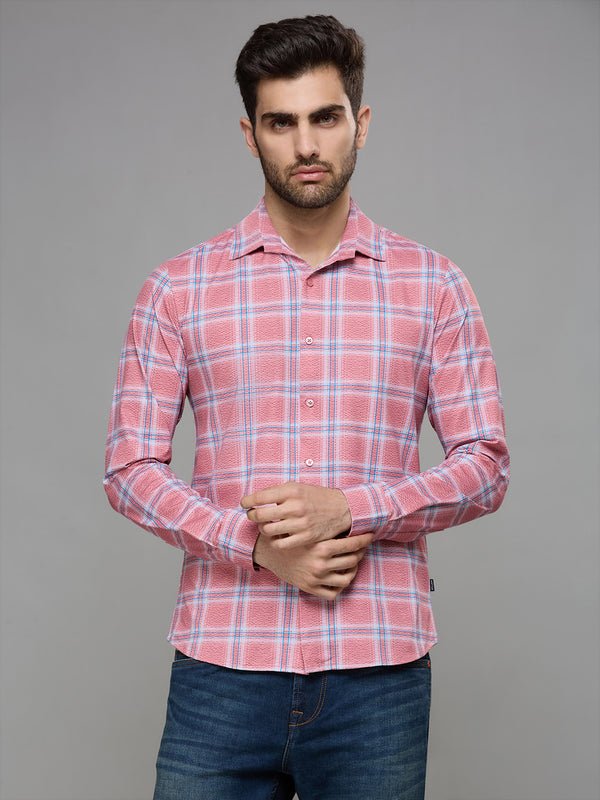 Men's Pink Checks Slim Fit Shirts