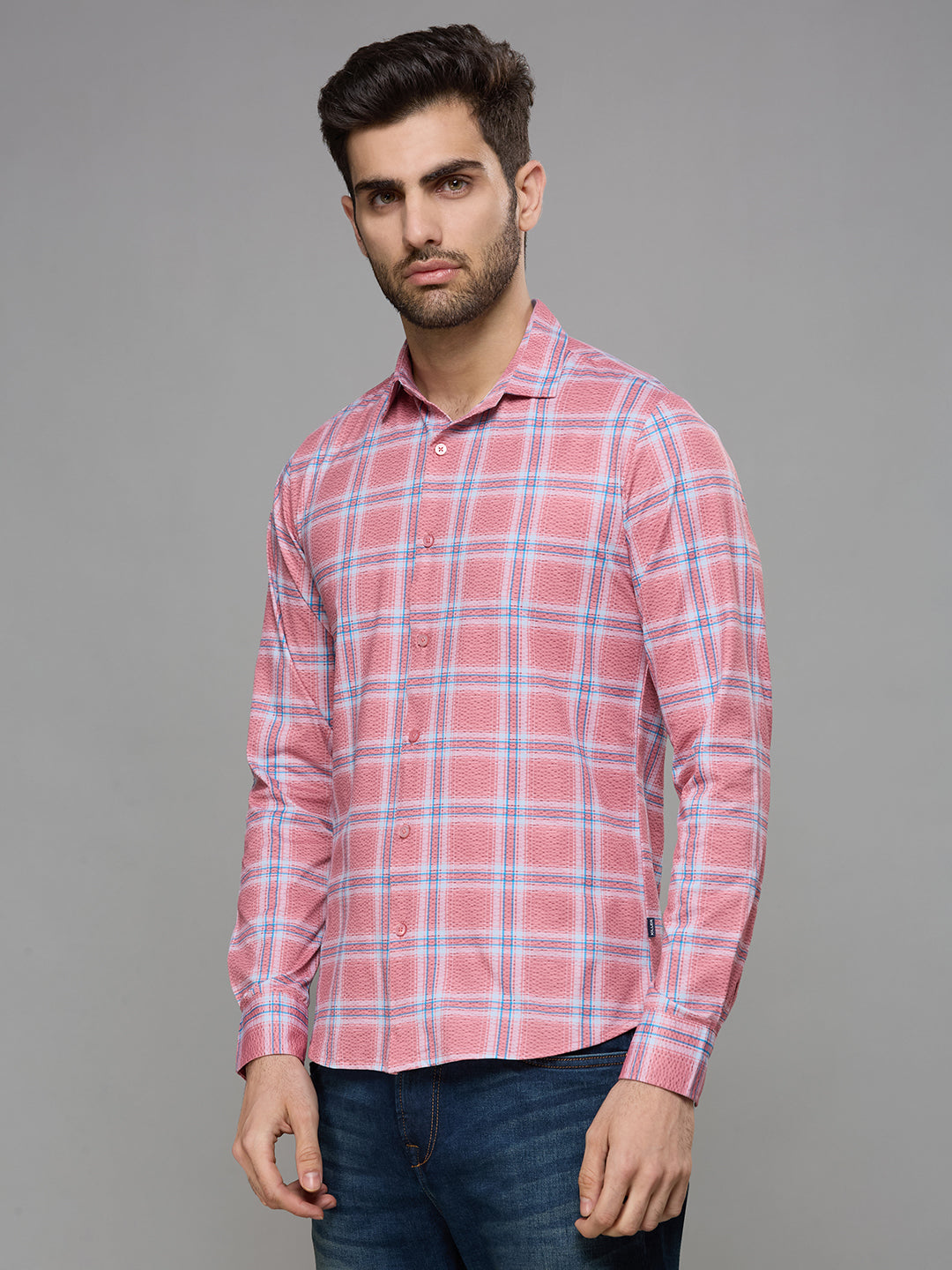 Men's Pink Checks Slim Fit Shirts