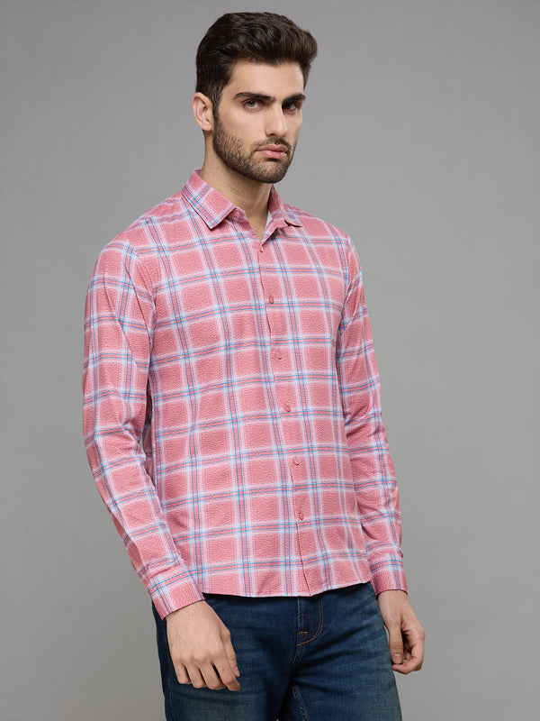Men's Pink Checks Slim Fit Shirts