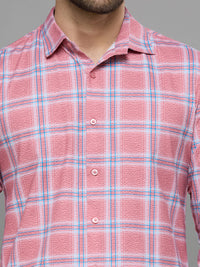 Men's Pink Checks Slim Fit Shirts