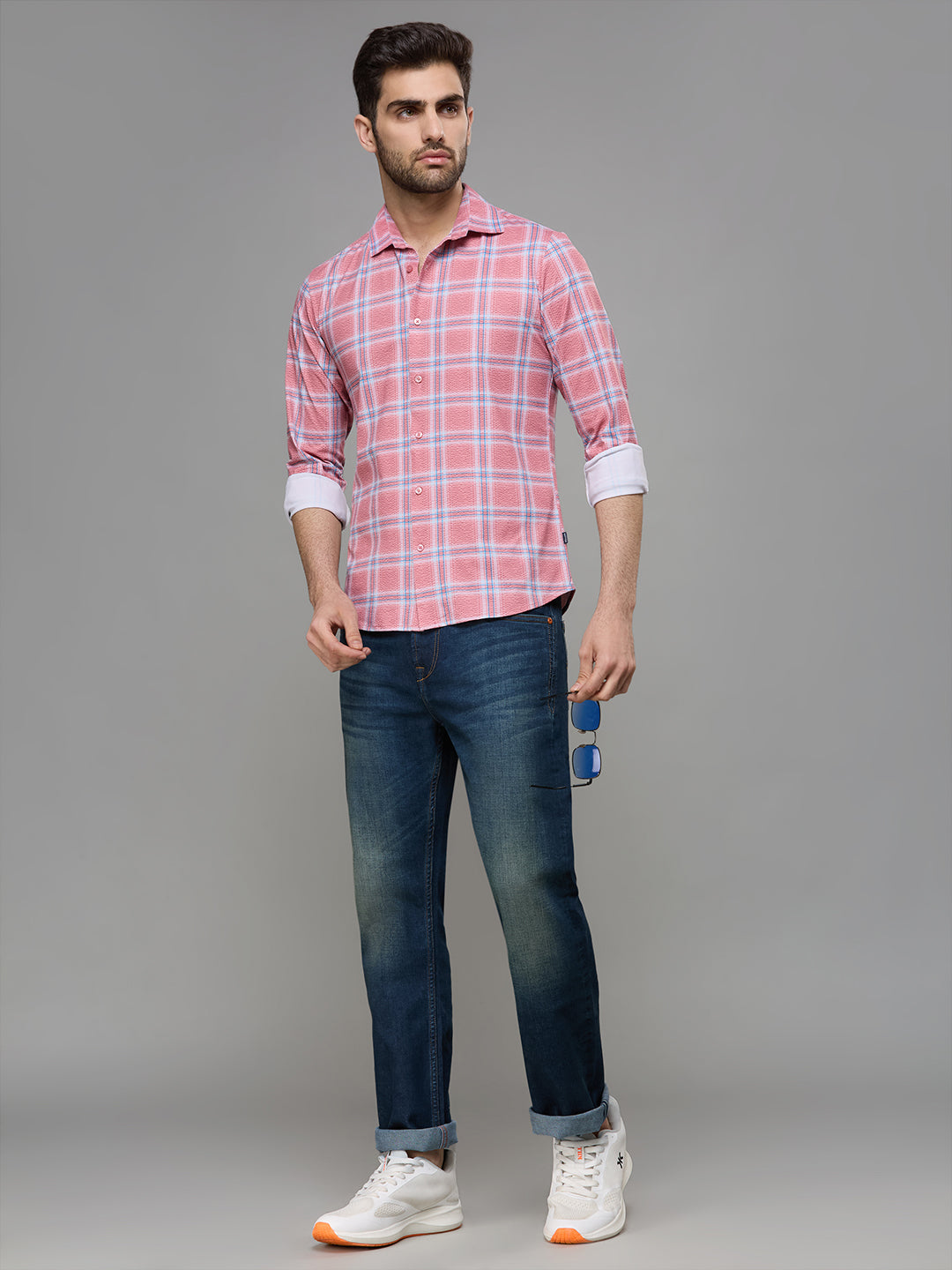 Men's Pink Checks Slim Fit Shirts