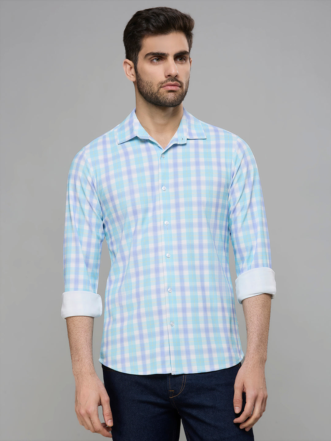 Men's Turq Checks Slim Fit Shirts