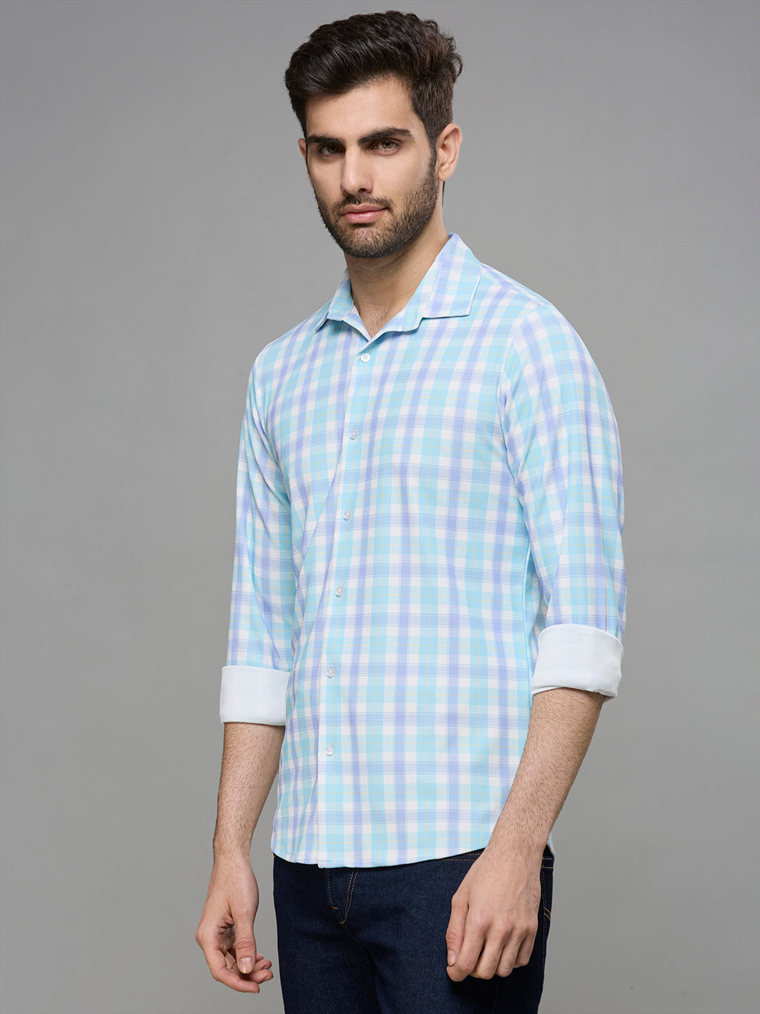 Men's Turq Checks Slim Fit Shirts