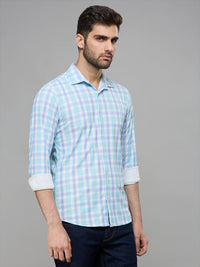 Men's Turq Checks Slim Fit Shirts