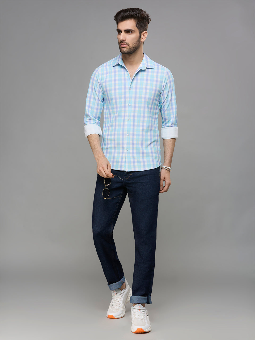 Men's Turq Checks Slim Fit Shirts