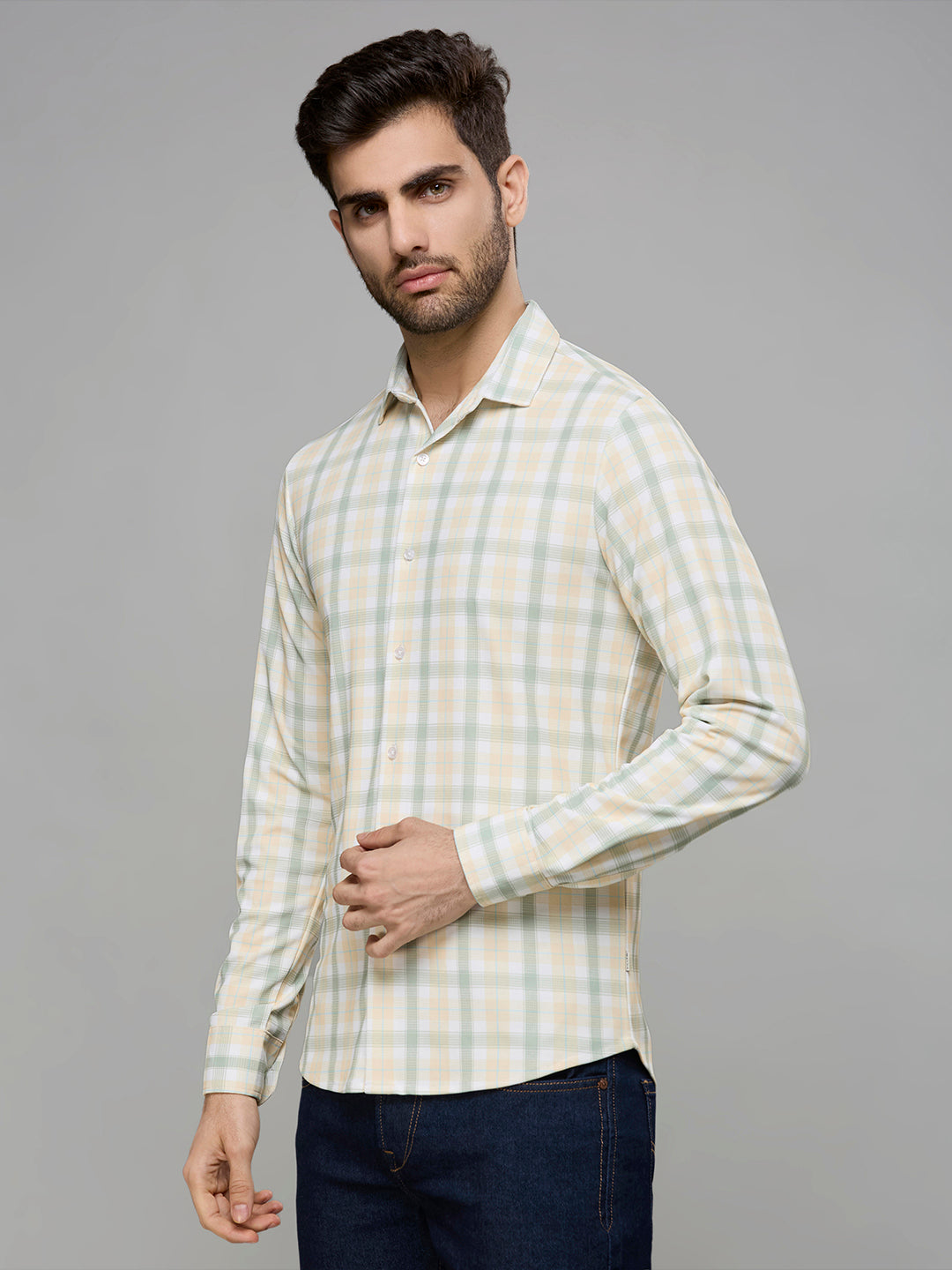 Men's Yellow Checks Slim Fit Shirts