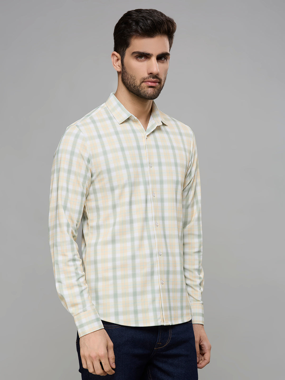 Men's Yellow Checks Slim Fit Shirts