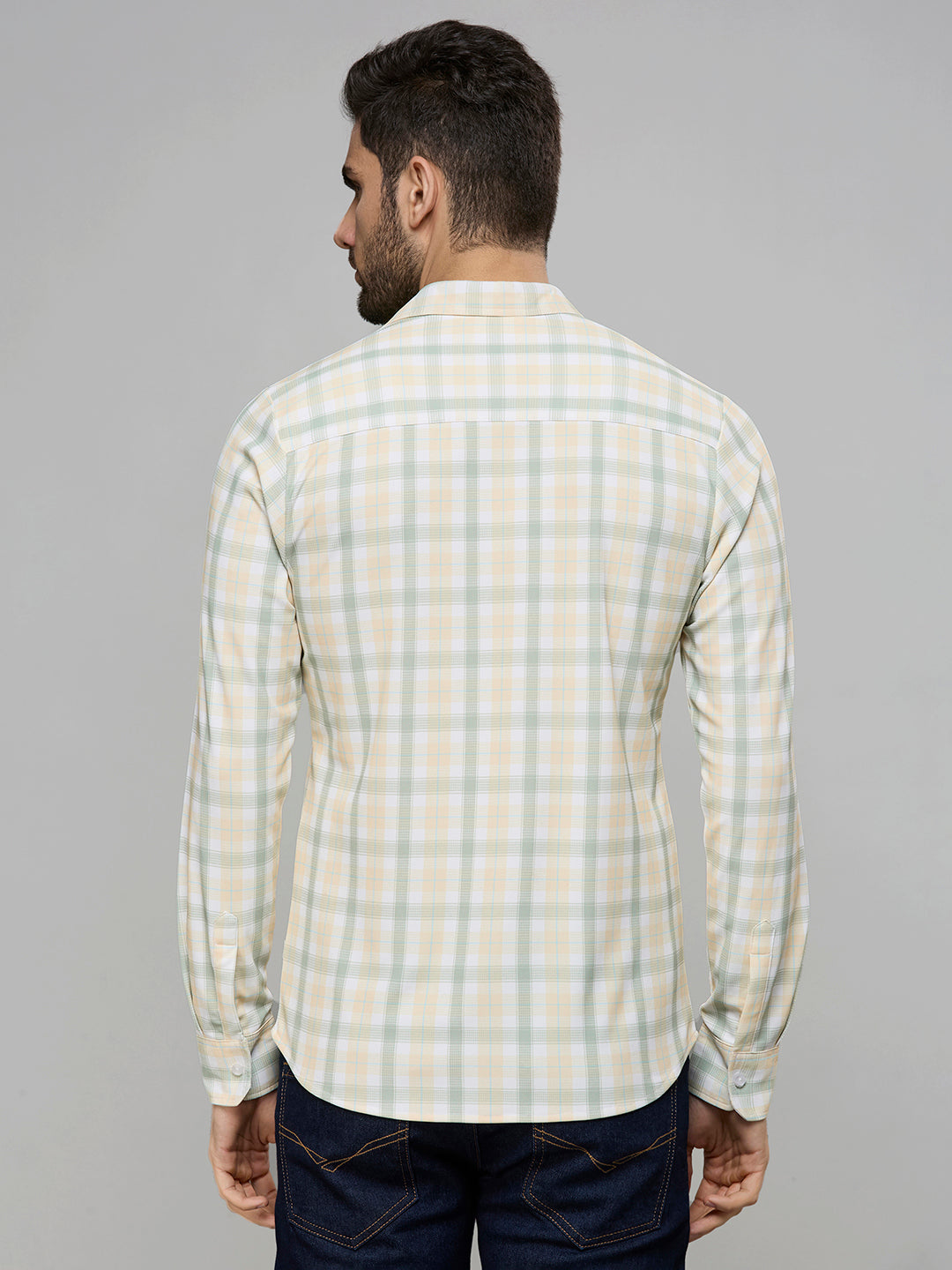 Men's Yellow Checks Slim Fit Shirts