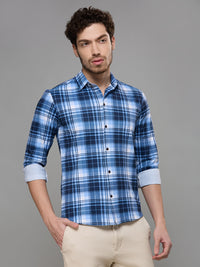 Men's Navy Blue Checks Slim Fit Shirts