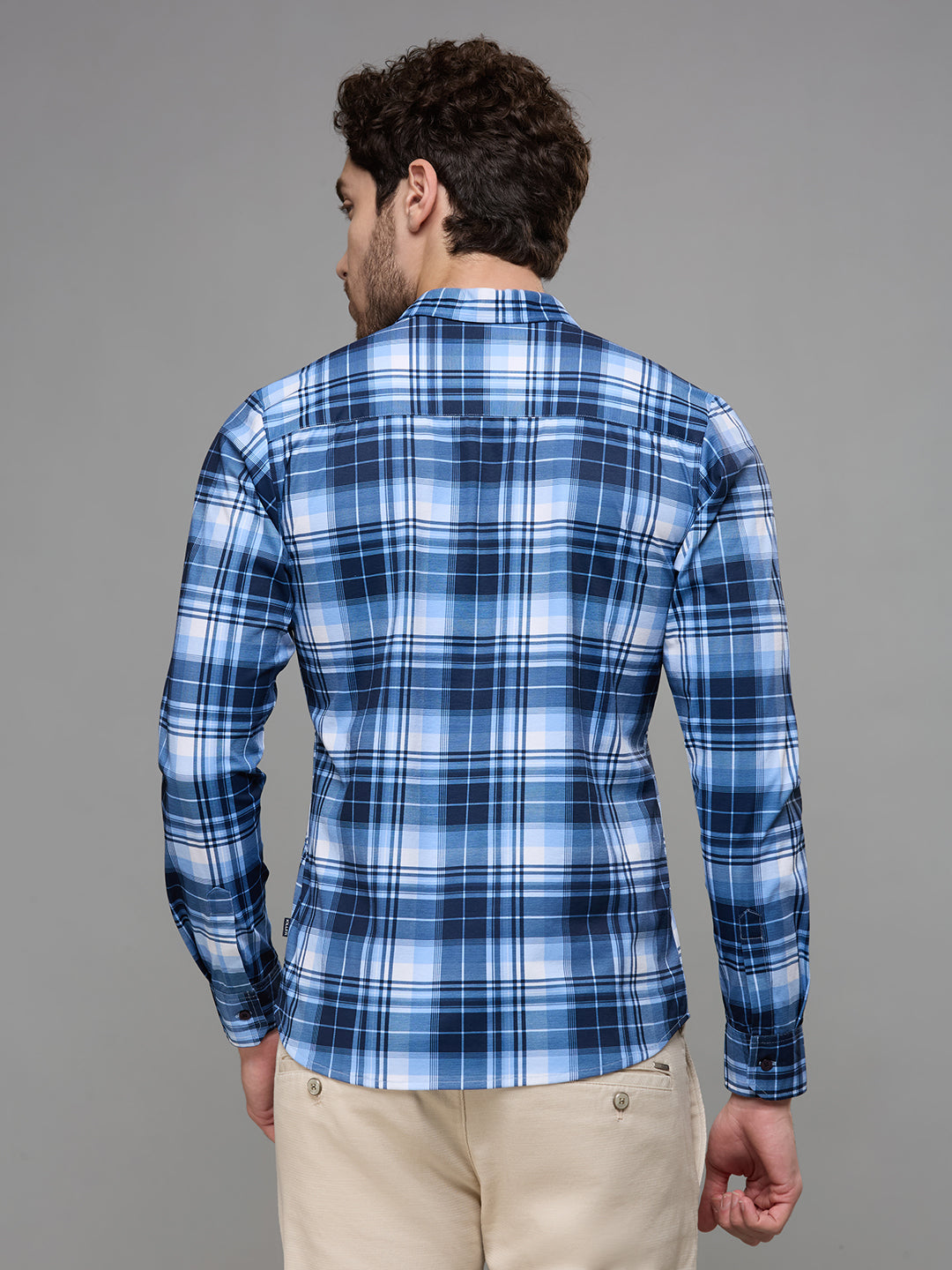 Men's Navy Blue Checks Slim Fit Shirts