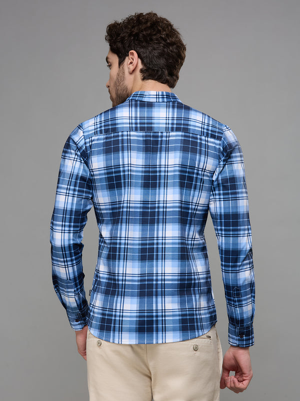 Men's Navy Blue Checks Slim Fit Shirts