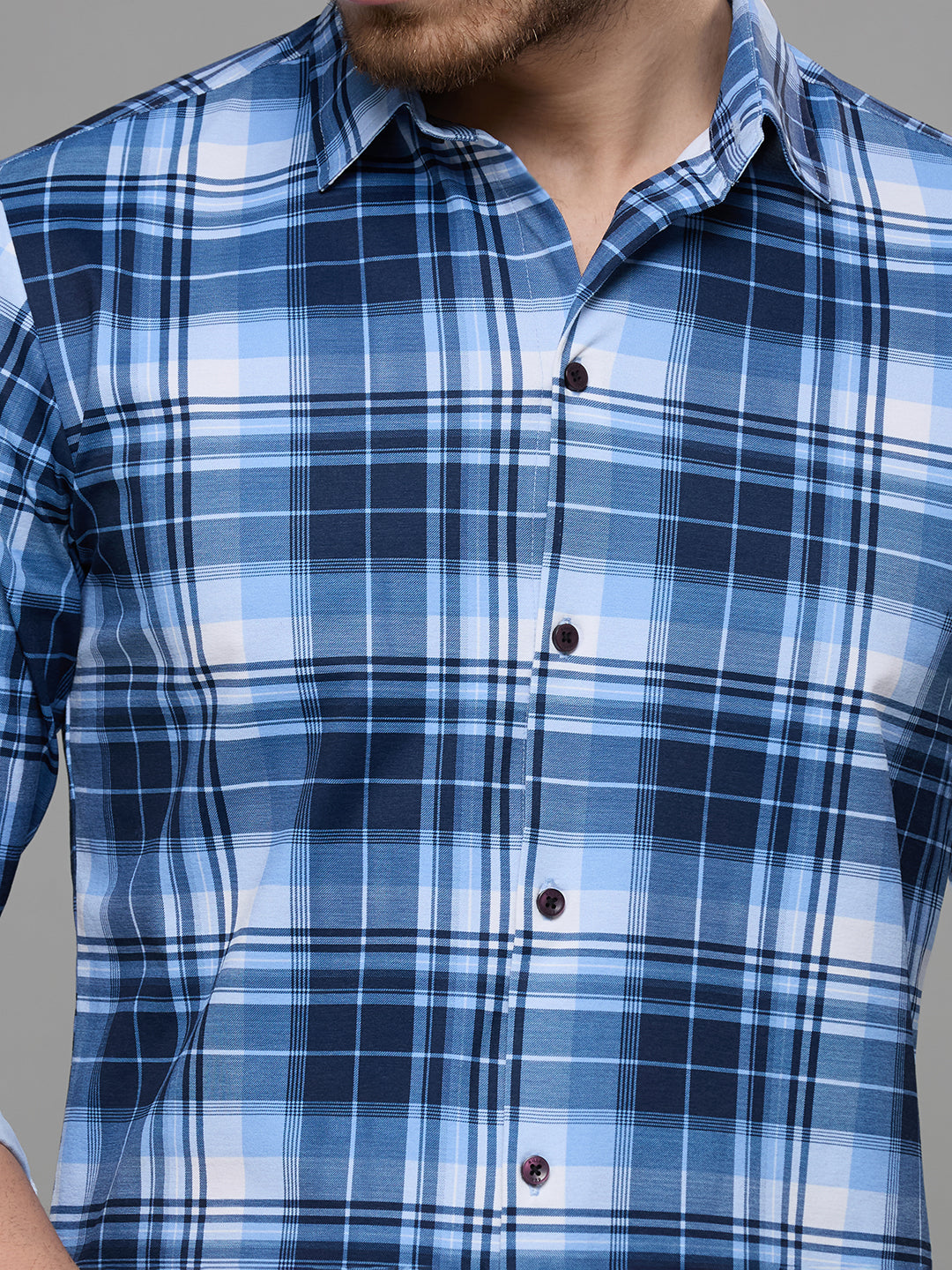 Men's Navy Blue Checks Slim Fit Shirts