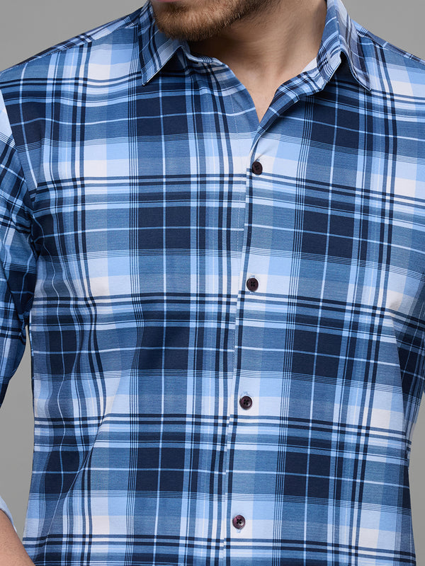 Men's Navy Blue Checks Slim Fit Shirts