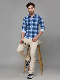 Men's Navy Blue Checks Slim Fit Shirts