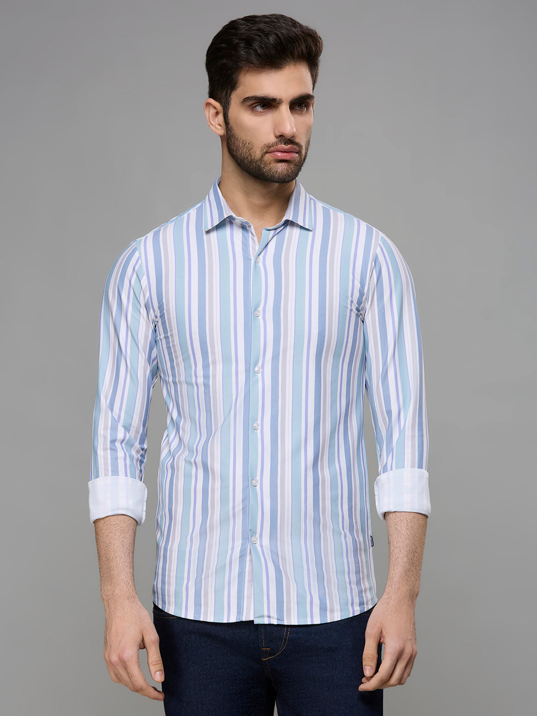 Men's Green Stripe Slim Fit Shirts