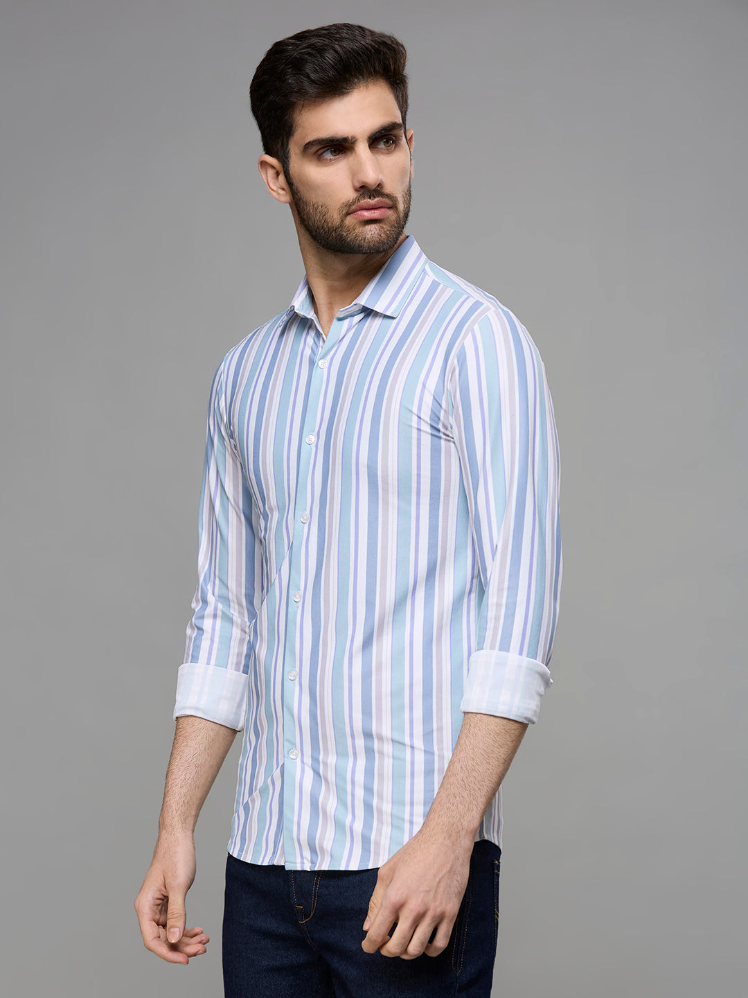 Men's Green Stripe Slim Fit Shirts