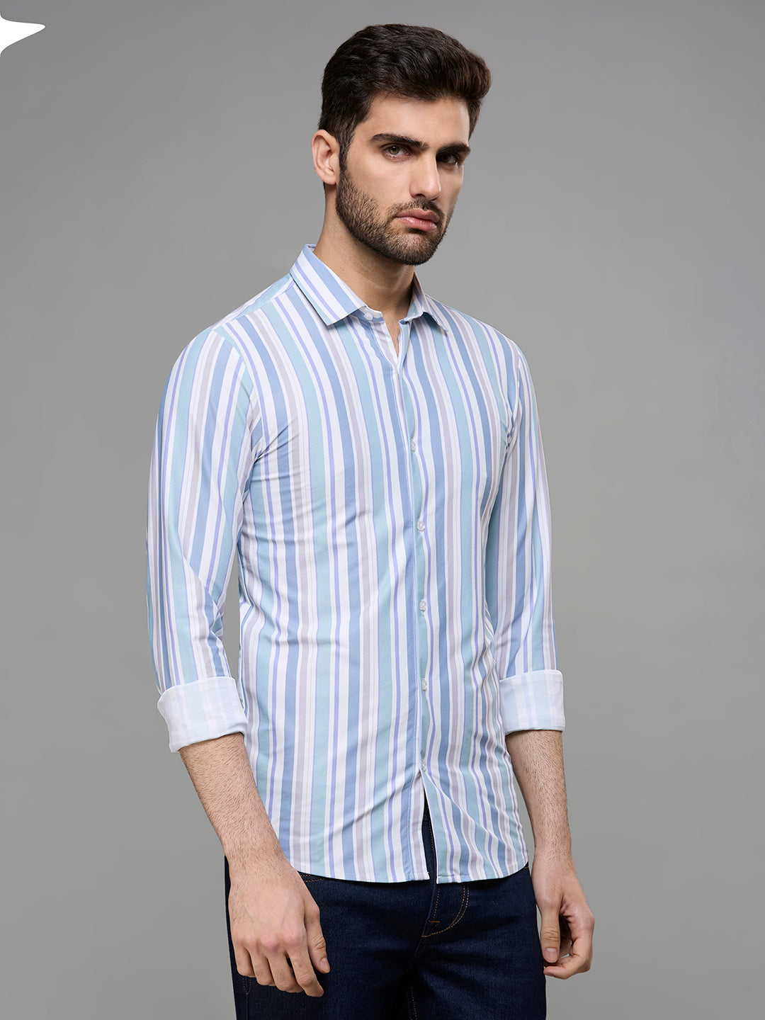 Men's Green Stripe Slim Fit Shirts