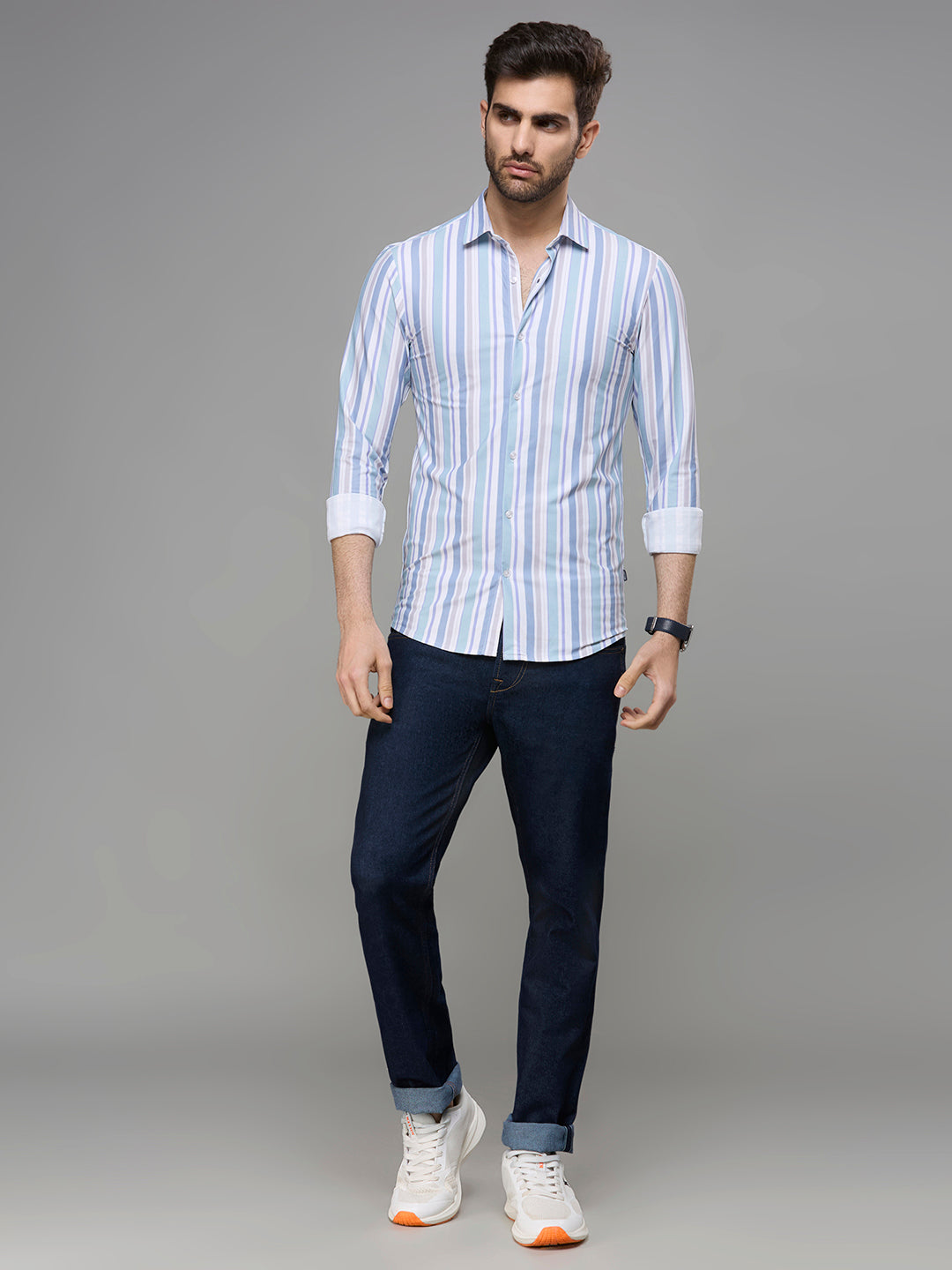 Men's Green Stripe Slim Fit Shirts