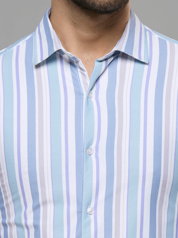 Men's Green Stripe Slim Fit Shirts