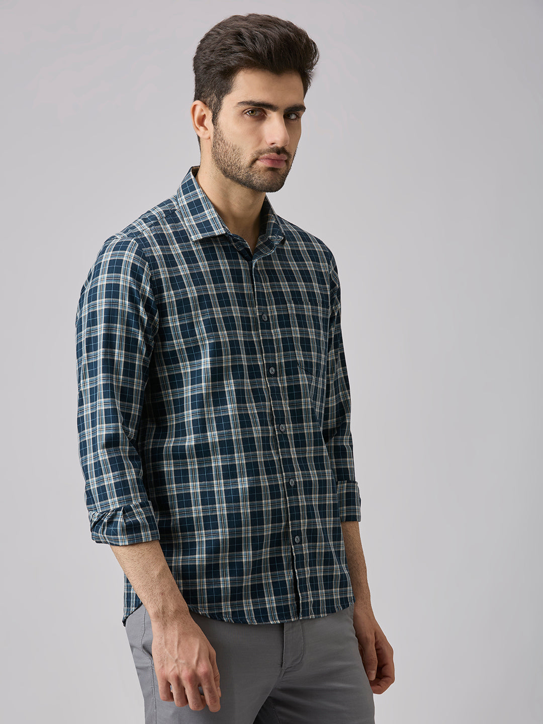 Men's Teal Checks Slim Fit Shirts