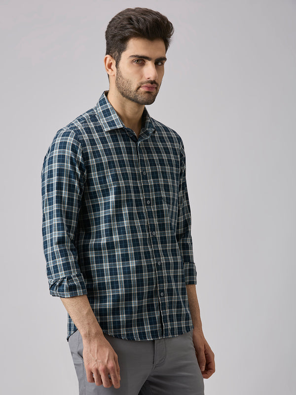 Men's Teal Checks Slim Fit Shirts