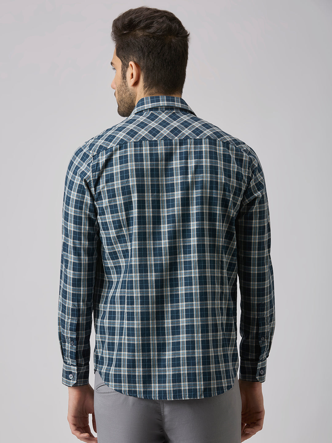 Men's Teal Checks Slim Fit Shirts
