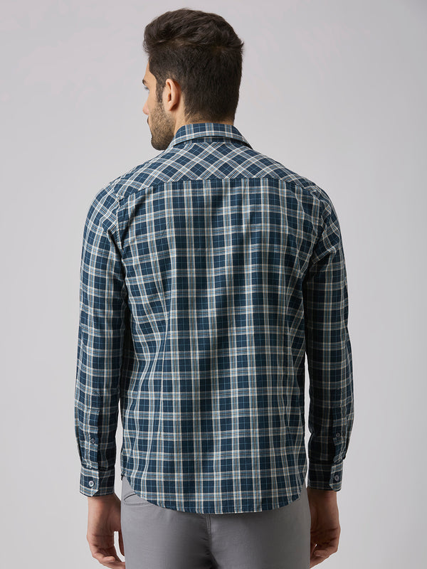 Men's Teal Checks Slim Fit Shirts
