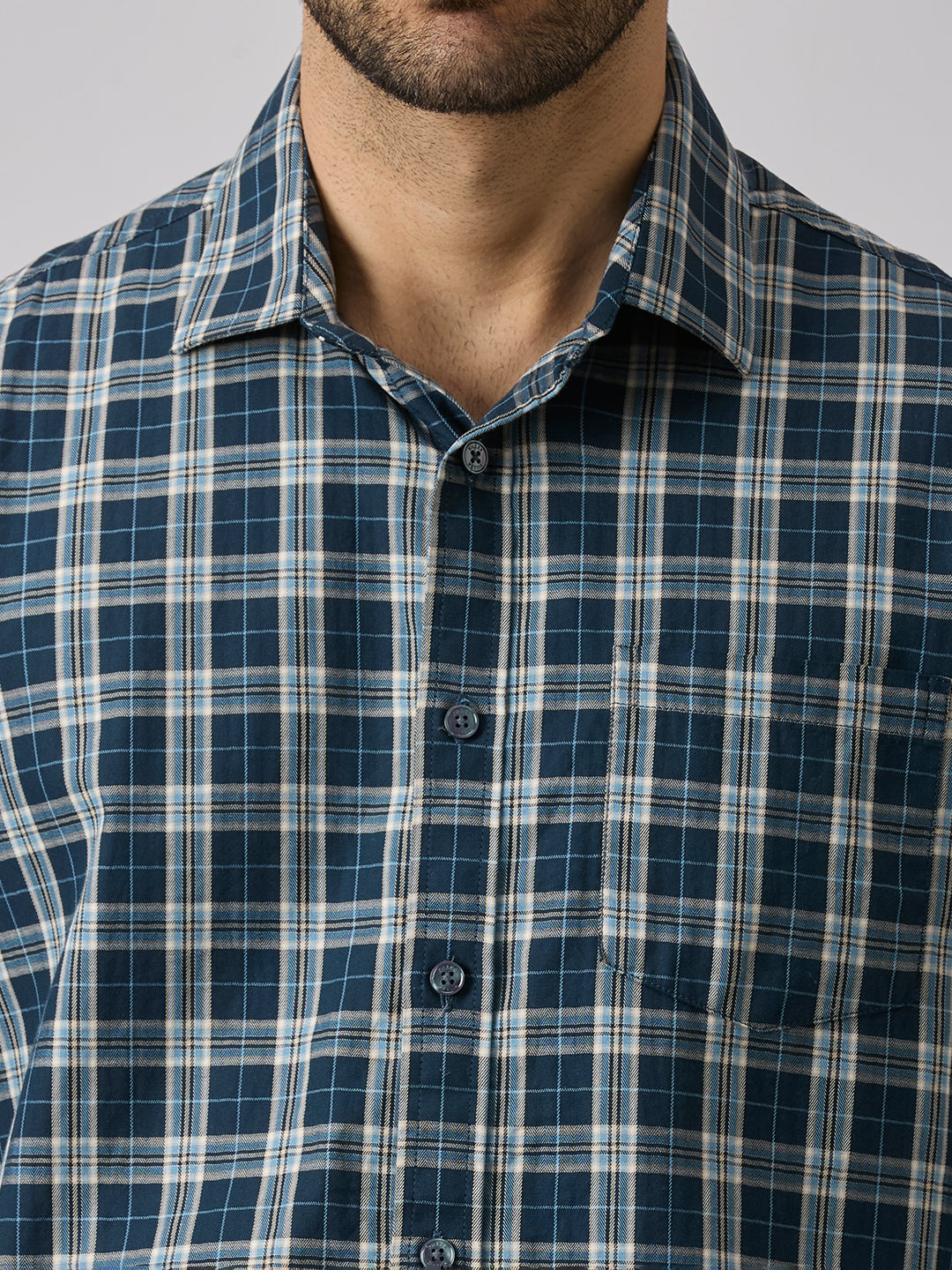 Men's Teal Checks Slim Fit Shirts