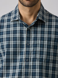 Men's Teal Checks Slim Fit Shirts