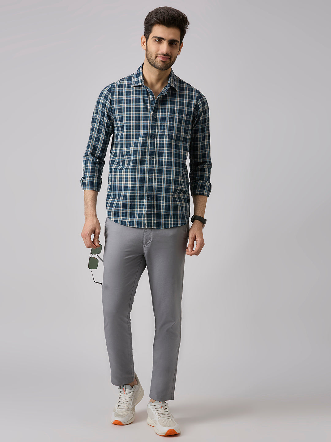 Men's Teal Checks Slim Fit Shirts
