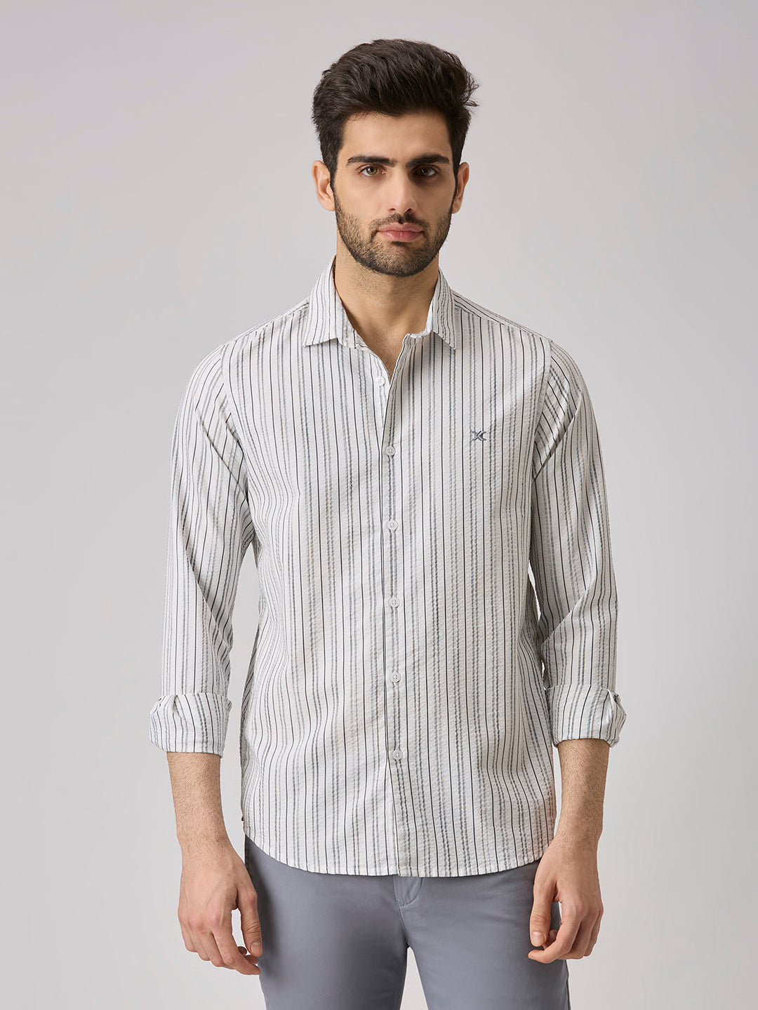 Men's White Stripe Slim Fit Shirts
