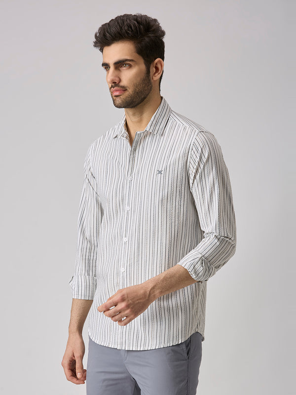 Men's White Stripe Slim Fit Shirts